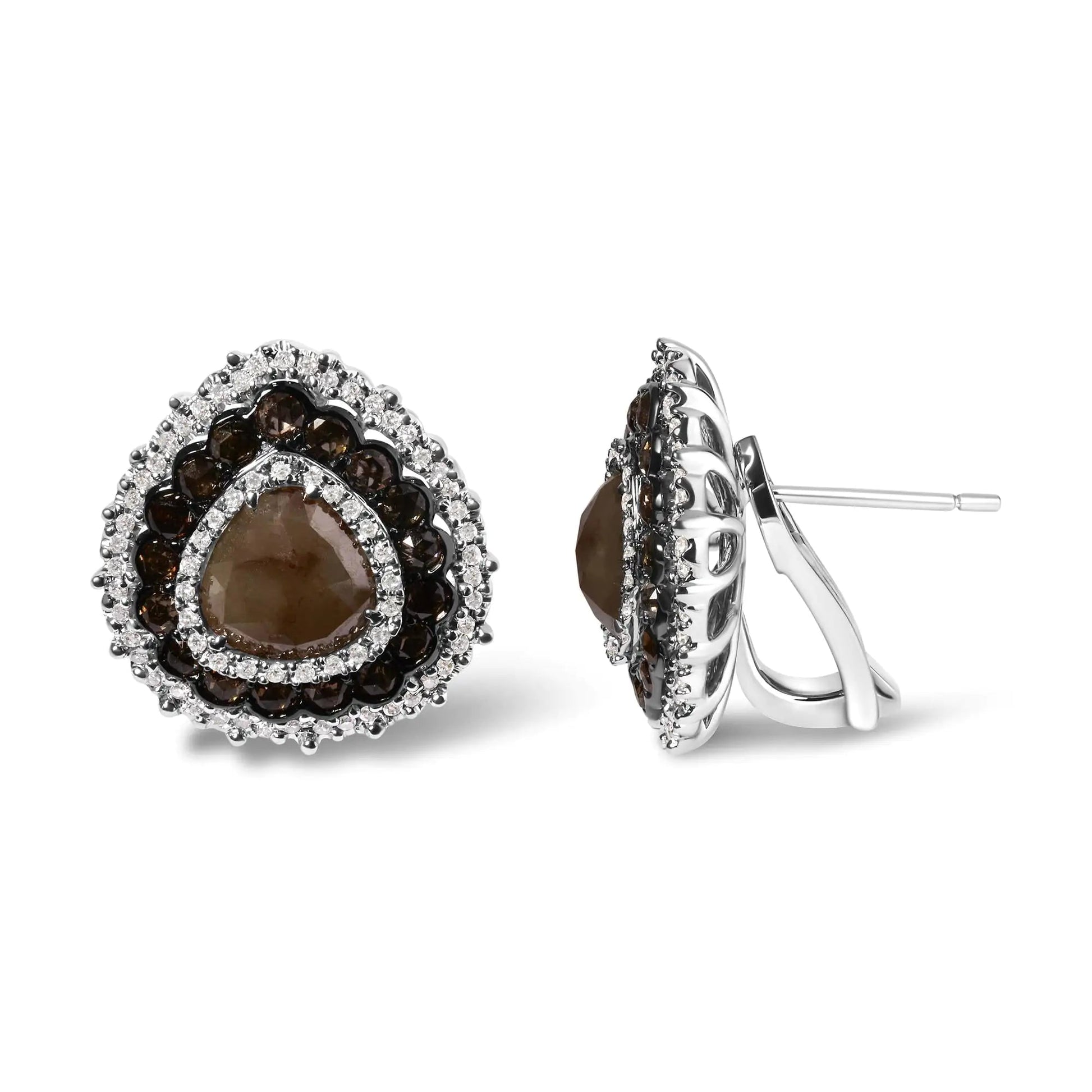 14K White Gold 3 3/4 Cttw Fancy Color Rose Cut Trillion Shaped Triple Halo Stud Earring (Fancy Color, I2-I3 Clarity) WEM Support (www.WEM.support)