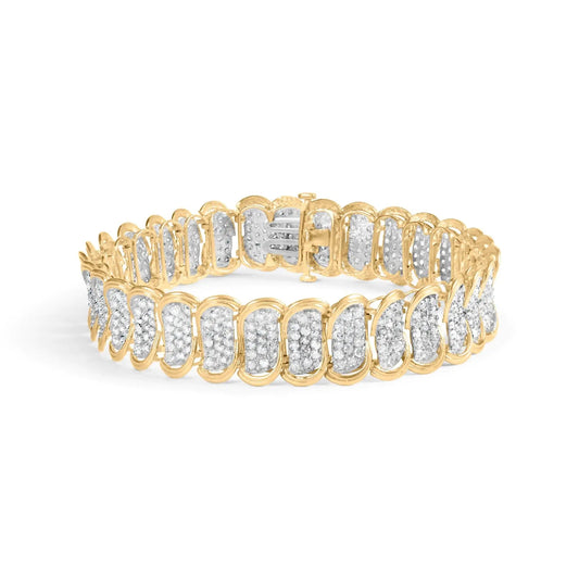 10k Yellow Gold 5.00 Cttw Diamond Oval Banded Link Bracelet (I-J Color, I1-I2 Clarity) - 7" Inches WEM Support (www.WEM.support)