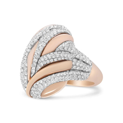 18K Rose and White Gold 1 7/8 Cttw Diamond and Gold Textured Dome Cocktail Ring (F-G Color, VS1-VS2 Clarity) WEM Support (www.WEM.support)