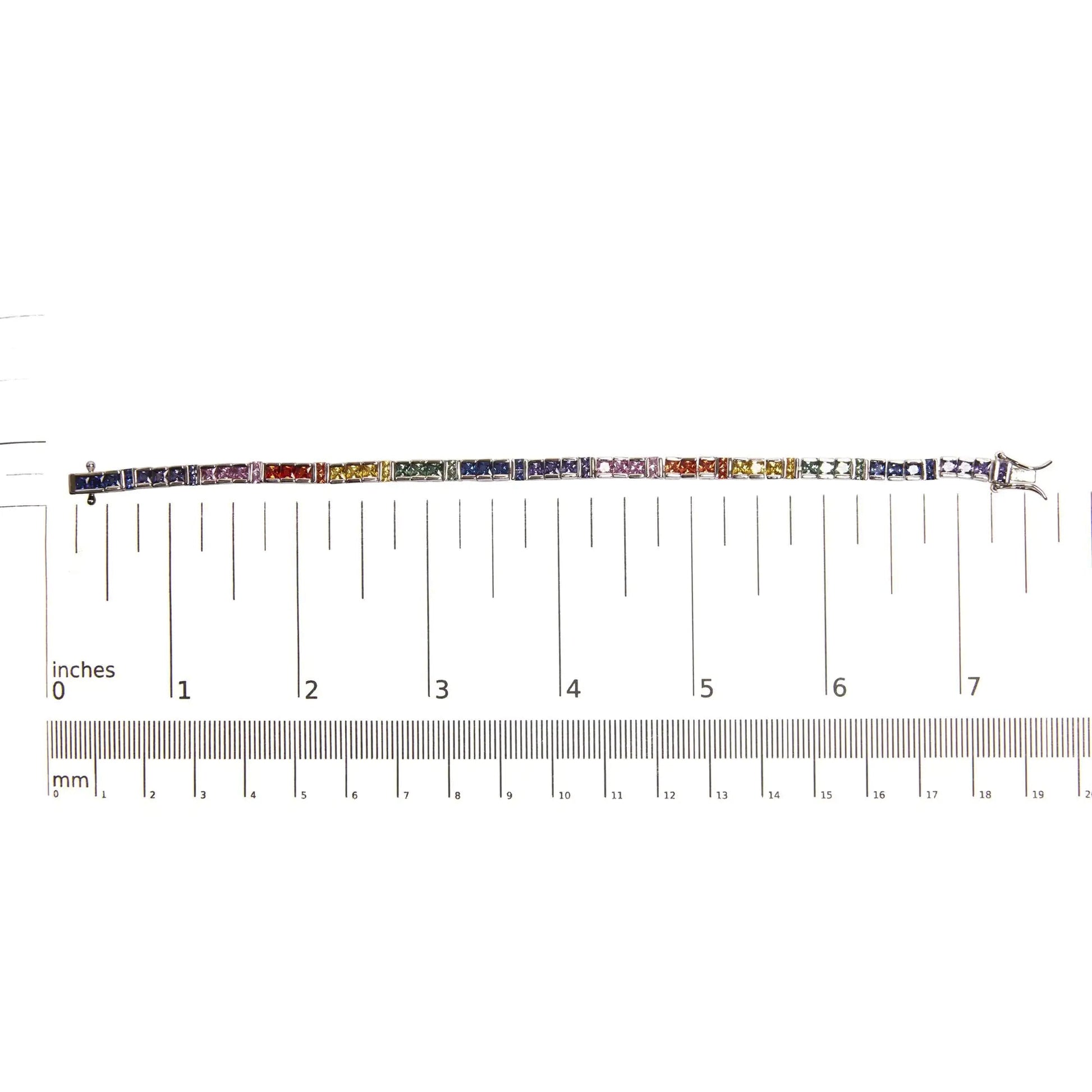 .925 Sterling Silver 12.0 Cttw Multi Colored Princess Cut Gemstone Link Tennis Bracelet (AAA Quality) - 7.25" Inches WEM Support (www.WEM.support)