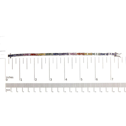 .925 Sterling Silver 12.0 Cttw Multi Colored Princess Cut Gemstone Link Tennis Bracelet (AAA Quality) - 7.25" Inches WEM Support (www.WEM.support)