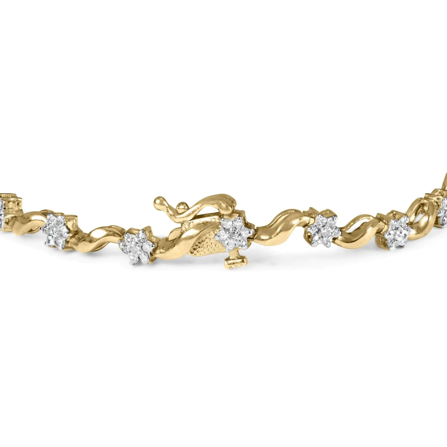 10k Yellow Gold 1.00 Cttw Round-Cut Diamond Floral S-Link 7.50" Bracelet (I-J Color, I2-I3 Clarity) WEM Support (www.WEM.support)