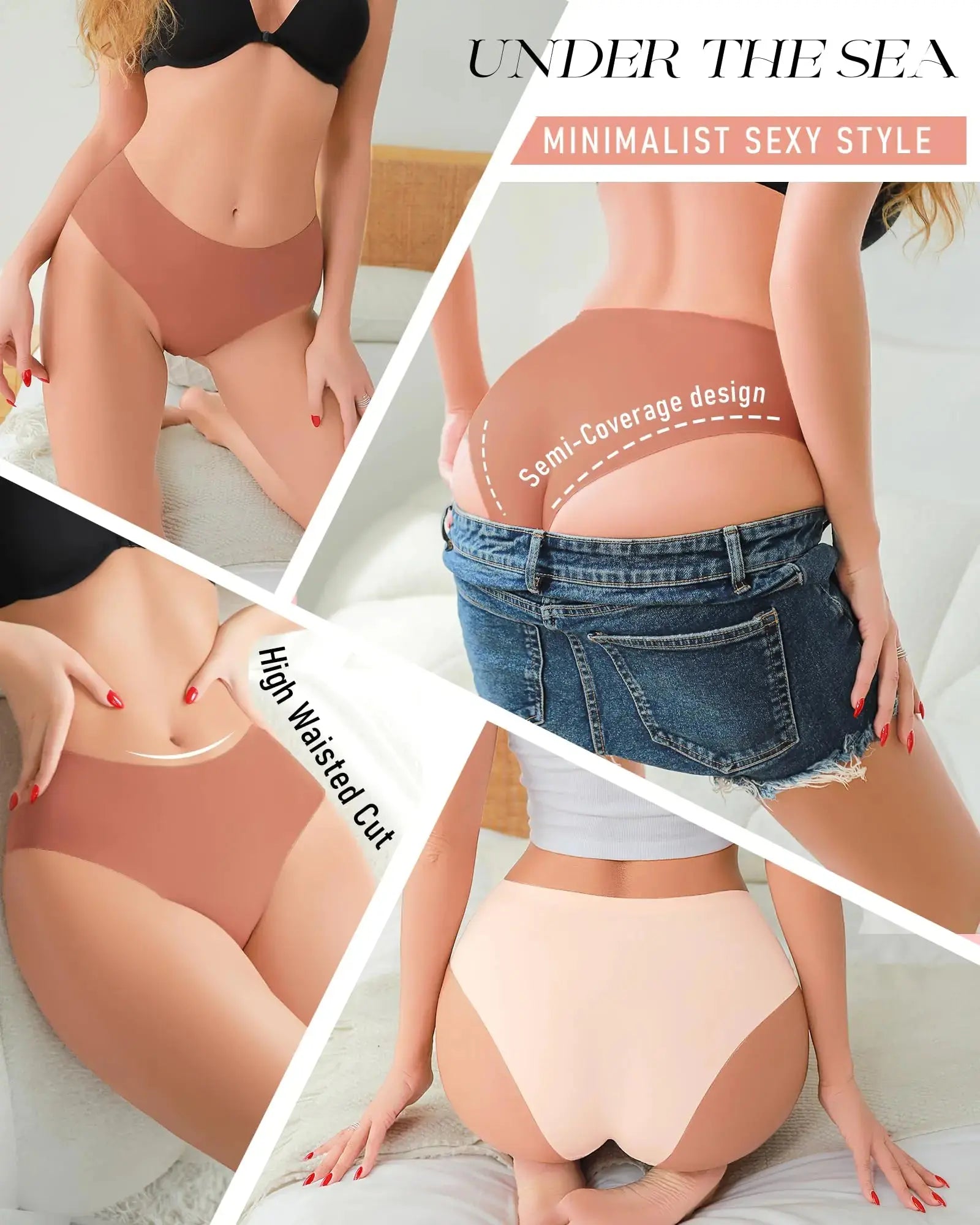 UNDER THE SEA Seamless Underwear for Women Mid Rise Brief Sexy No Show Bikini Panties Womens Cheeky 5 Pack XS-XL… Small Multicolor-b My Store