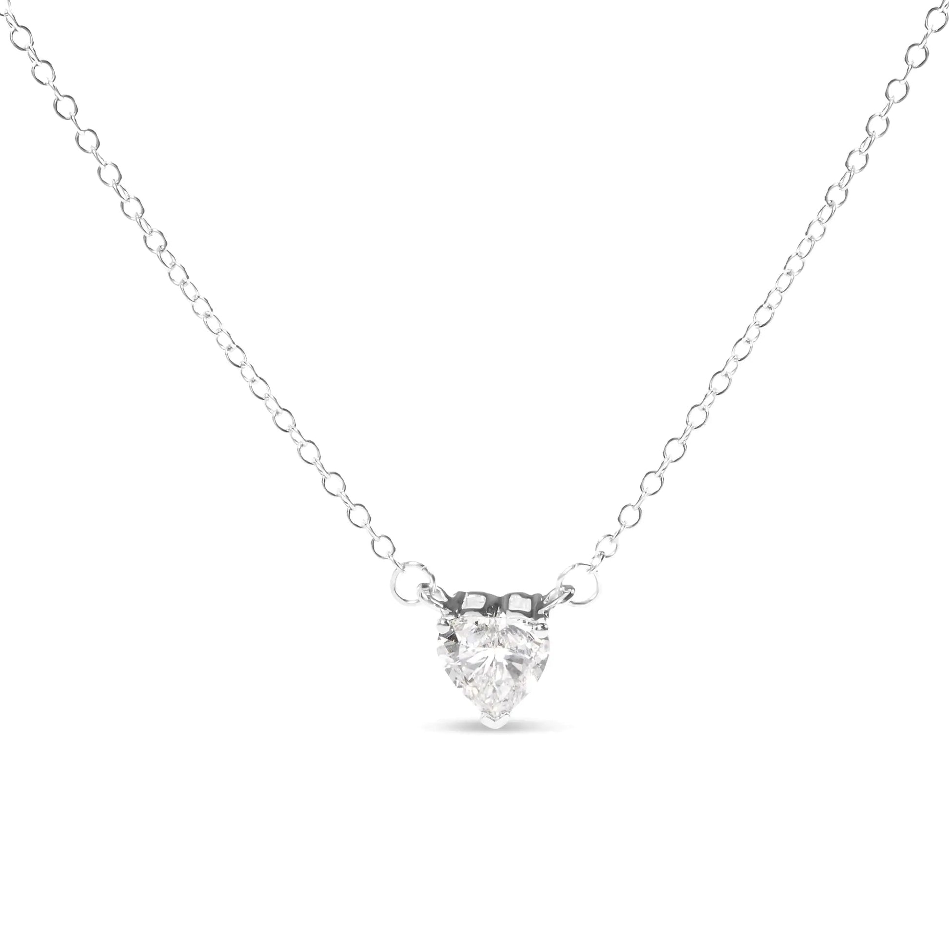 14K White Gold 1.0 Cttw Lab Grown Diamond Heart Shape Solitaire Pendant Necklace (F-G Color, VS1-VS2 Clarity) WEM Support (www.WEM.support)