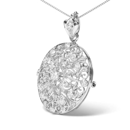 18K White Gold 1 5/6 Cttw Diamond Cluster Floral Filigree Brooch Pin and 18" Pendant Necklace (G-H Color, I1-I2 Clarity) WEM Support (www.WEM.support)