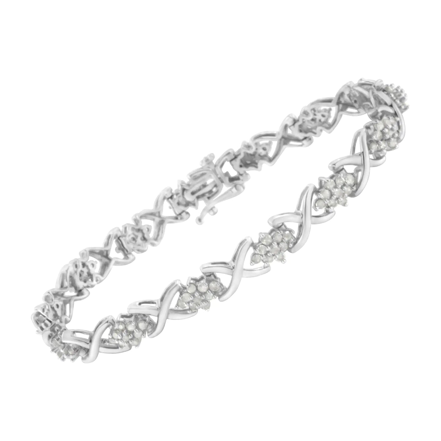 .925 Sterling Silver 2-1/4 Cttw Diamond 7” Cluster X Link Bracelet (I-J Color, I3 Clarity) WEM Support (www.WEM.support)