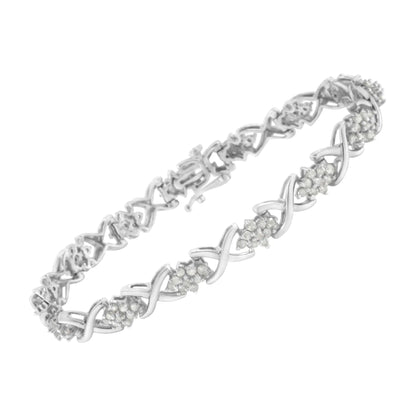 .925 Sterling Silver 2-1/4 Cttw Diamond 7” Cluster X Link Bracelet (I-J Color, I3 Clarity) WEM Support (www.WEM.support)