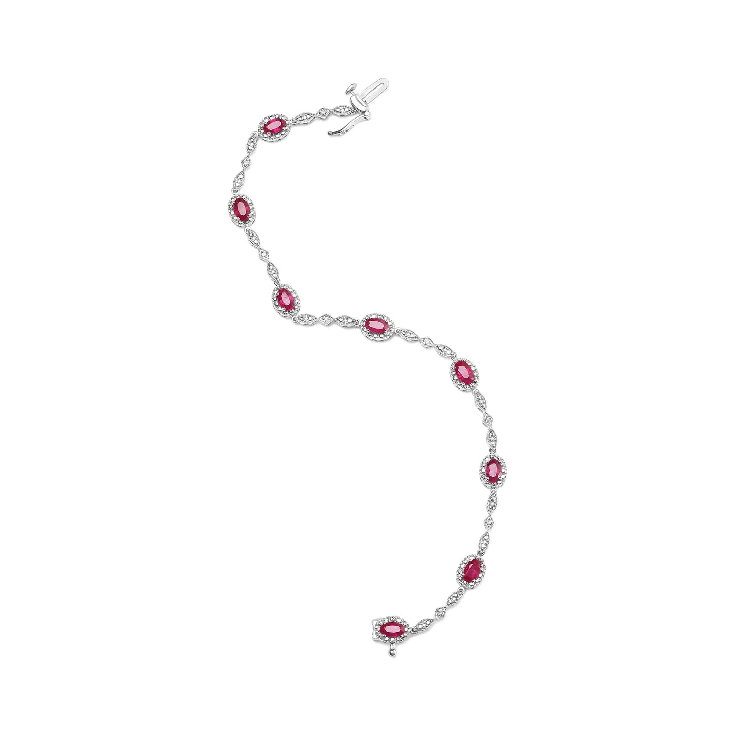 10K White Gold 4.5mm x 3mm Oval Ruby and Diamond Link Bracelet (H-I Color, SI1-SI2 Clarity)  - Size 7" WEM Support (www.WEM.support)