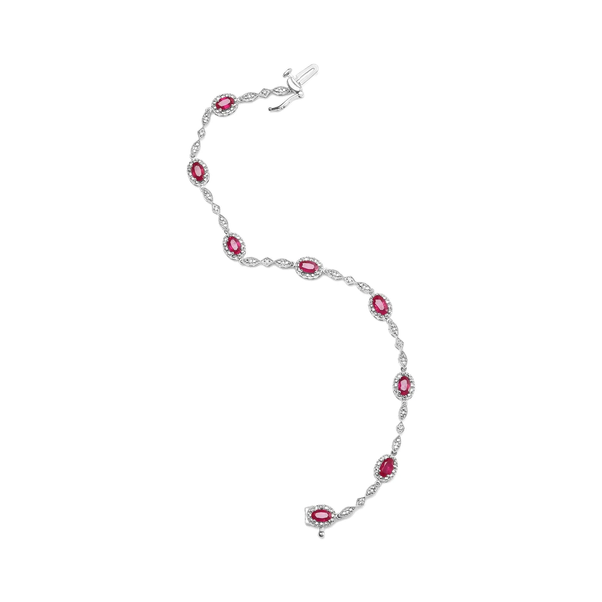 10K White Gold 4.5mm x 3mm Oval Ruby and Diamond Link Bracelet (H-I Color, SI1-SI2 Clarity)  - Size 7" WEM Support (www.WEM.support)