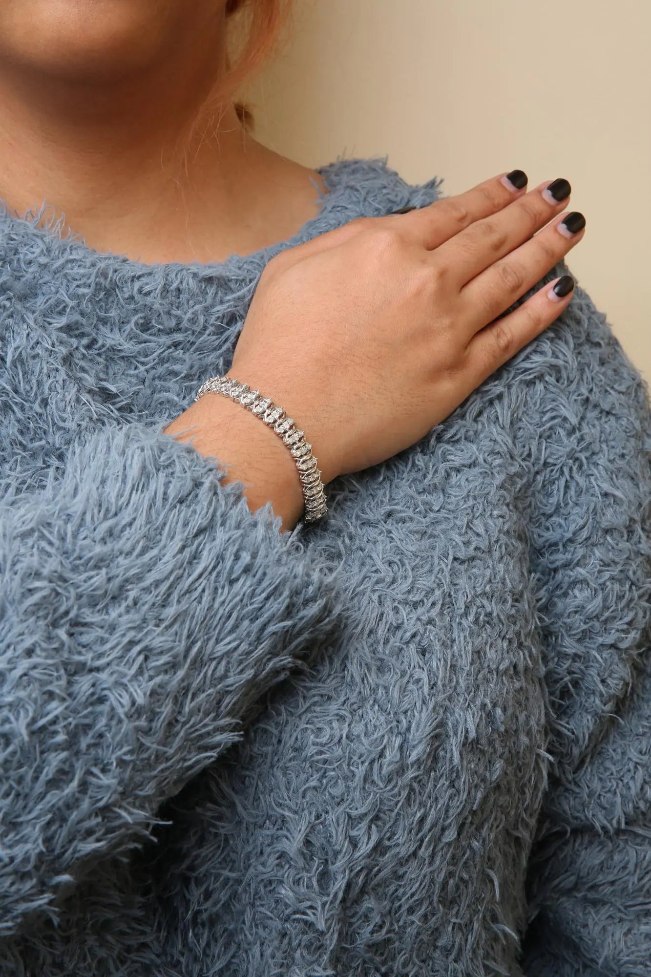 .925 Sterling Silber 1,0 Karat Wunder-Set Diamant 3-Reihen Wellen-Link Armband (I-J Farbe, I2-I3 Reinheit) - 18,42 cm WEM Support (www.WEM.support)