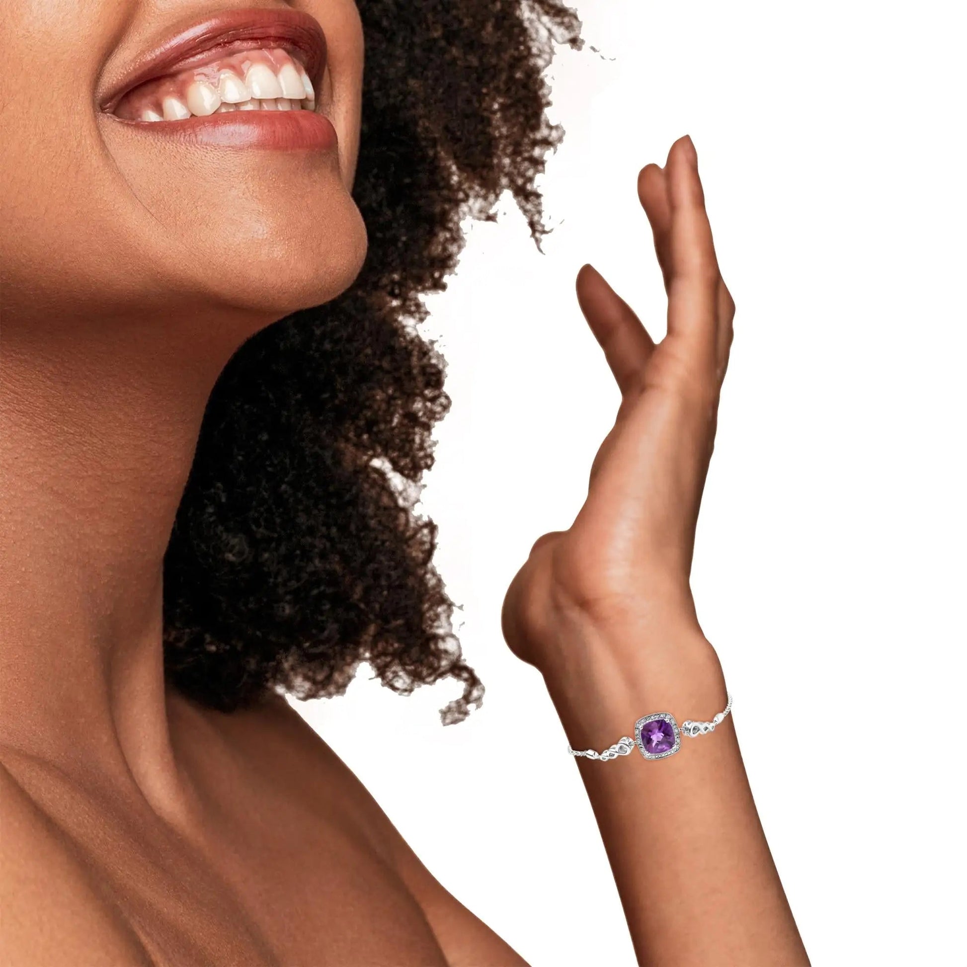.925 Sterling Silver 10mm Cushion Cut Amethyst Gemstone and Diamond Accent Lariat 4”-10” Adjustable Bolo Bracelet (H-I Color, SI1-SI2 Clarity) WEM Support (www.WEM.support)