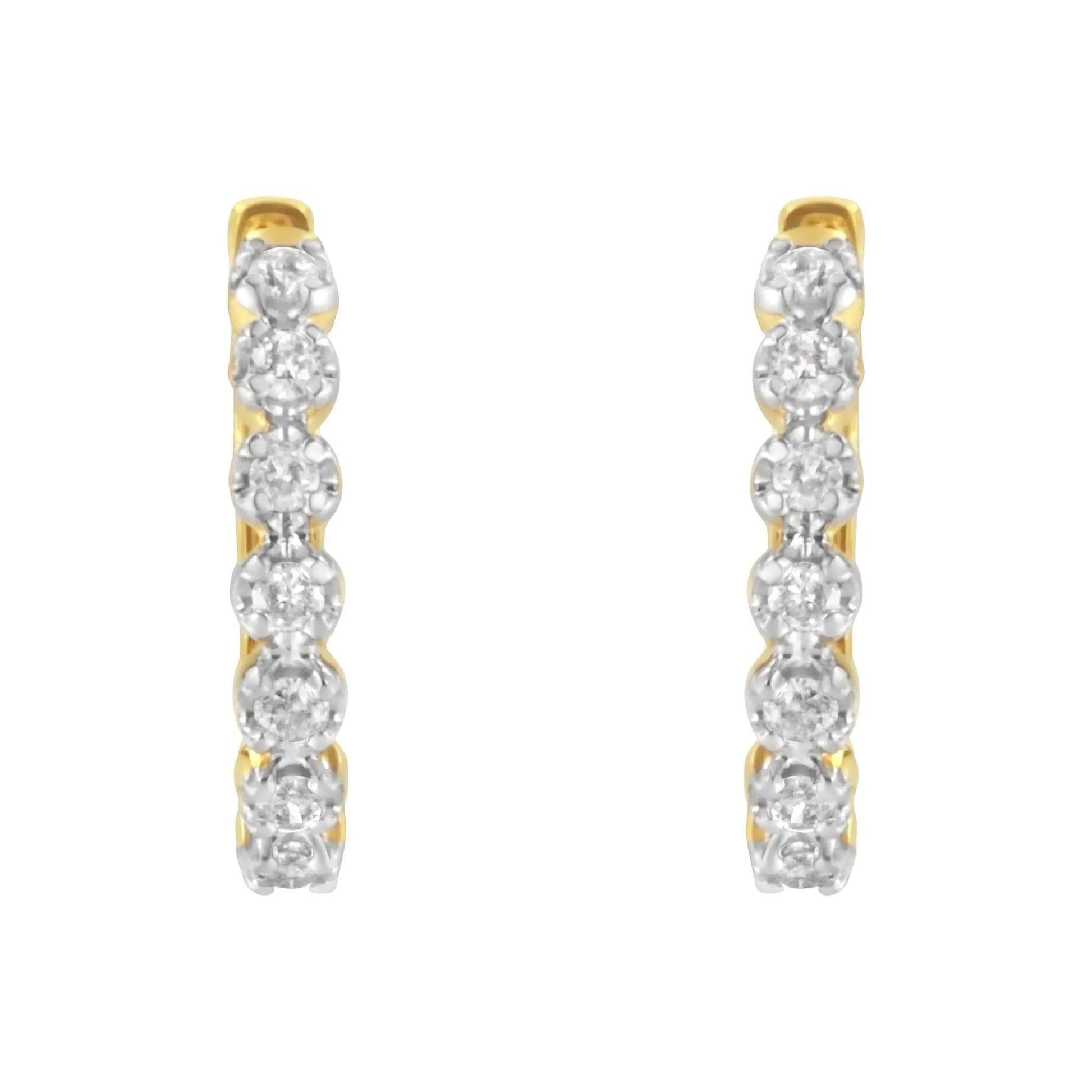 10KT Yellow Gold Diamond Huggy Hoop Earrings (1/2 cttw, J-K Color, I2-I3 Clarity) WEM Support (www.WEM.support)