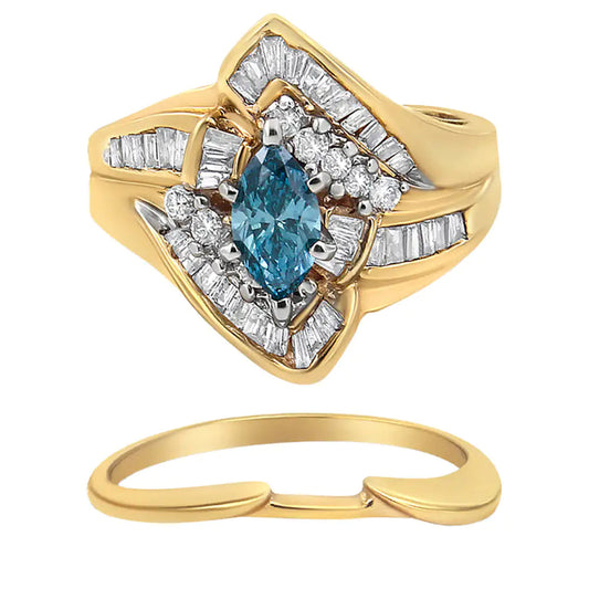 14K Yellow and White Gold 1 1/4 Cttw Treated Blue Diamond Cocktail Ring Set (H-I Color, SI1-SI2 Clarity) WEM Support (www.WEM.support)