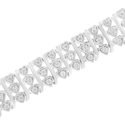 .925 Sterling Silver 1 1/2 cttw Round Diamond 3 Row Heart Link Bracelet (I-J Color,I3 Clarity) - 7.25 " WEM Support (www.WEM.support)