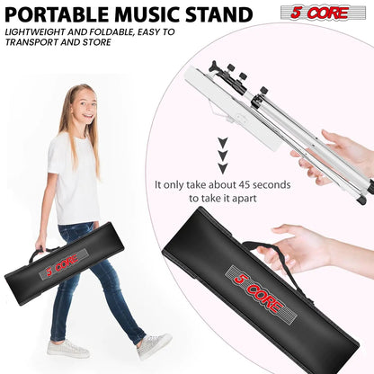 Suporte de Música 5Core para Partituras Portátil Tripé Ajustável Dobrável com Luz Branca WEM Support (www.WEM.support)