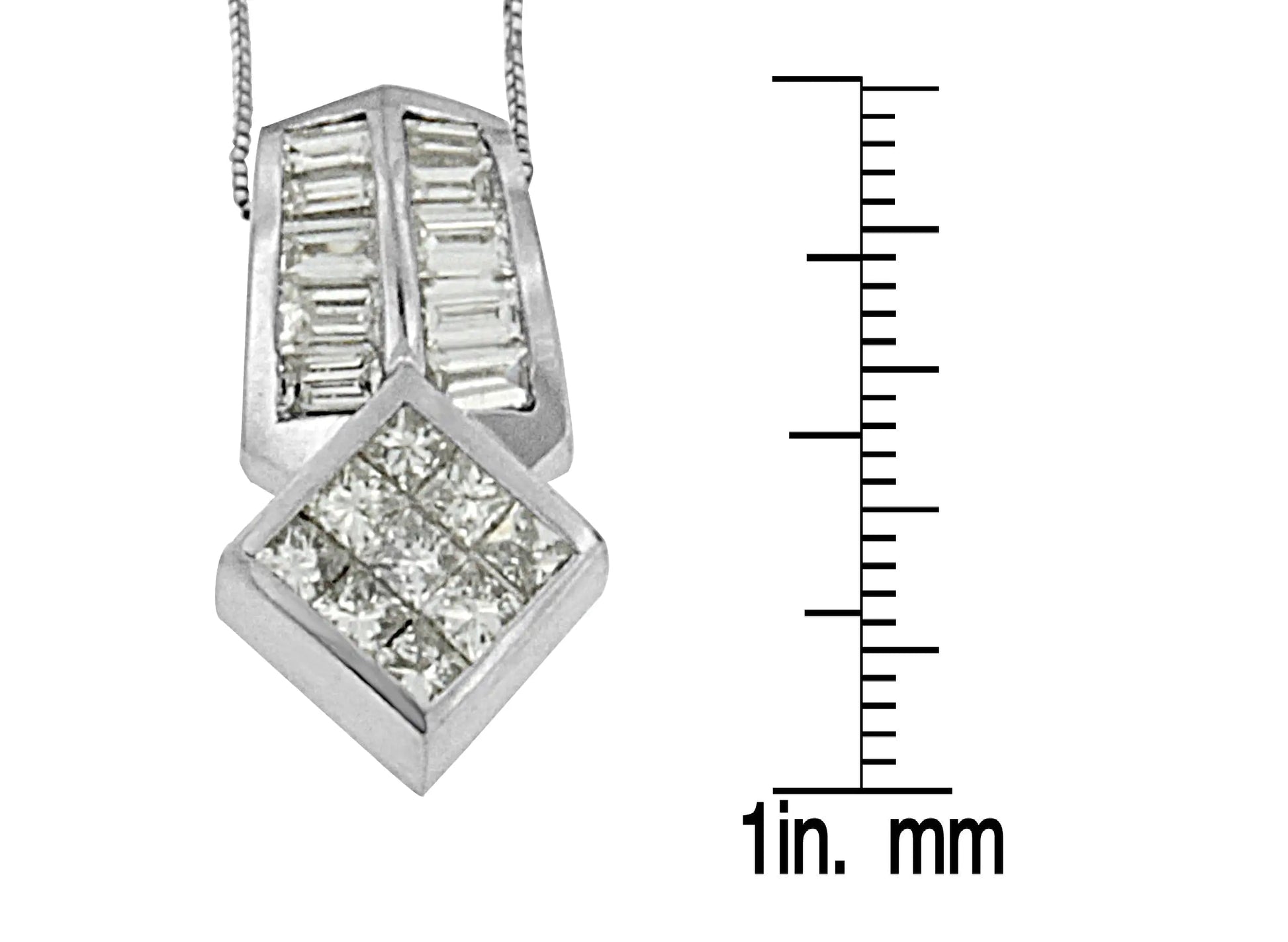 14K White Gold 1 1/2 cttw Princess and Baguette Cut Diamond Multi-shape Pendant Necklace (G-H, VS1-VS2) WEM Support (www.WEM.support)