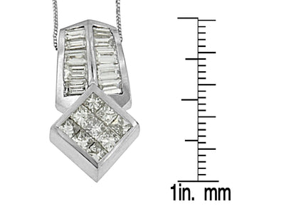 14K White Gold 1 1/2 cttw Princess and Baguette Cut Diamond Multi-shape Pendant Necklace (G-H, VS1-VS2) WEM Support (www.WEM.support)