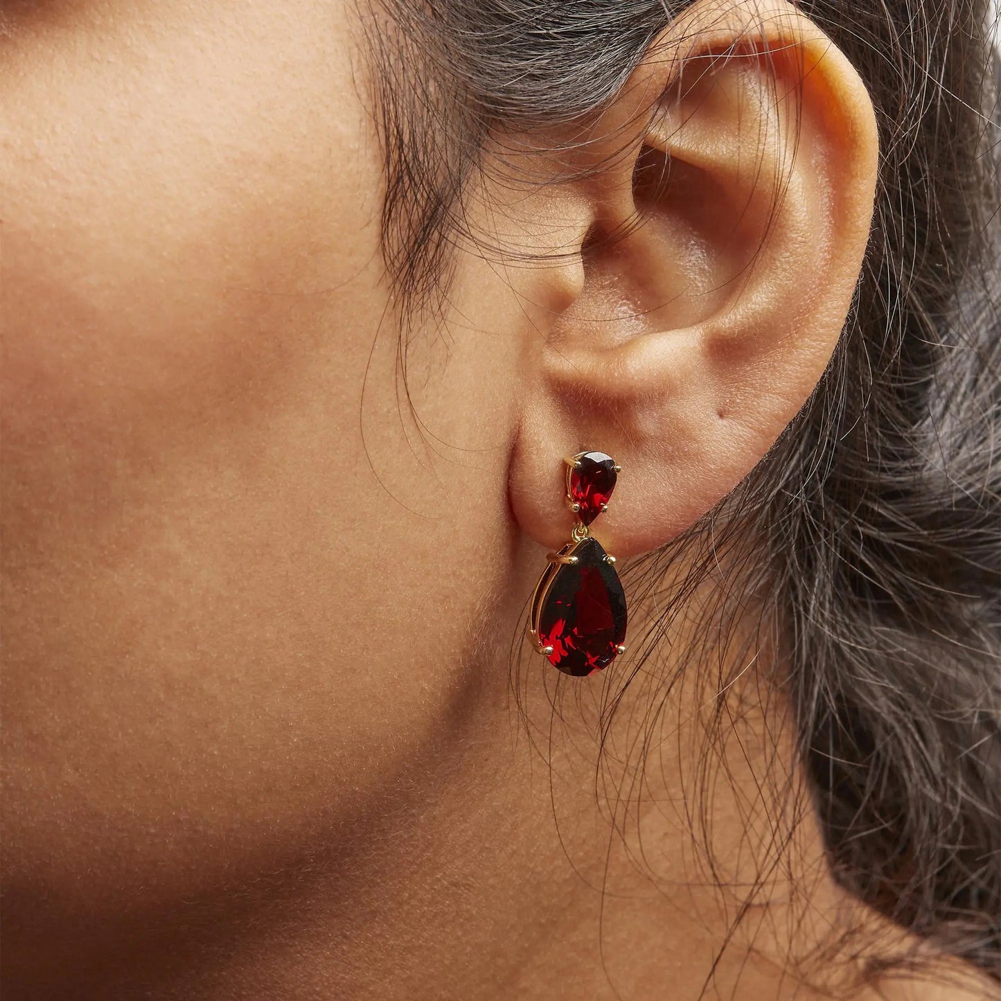10K Yellow Gold Plated .925 Sterling Silver 14.0 Cttw Pear Shaped Red Garnet Drop and Dangle Earrings WEM Support (www.WEM.support)