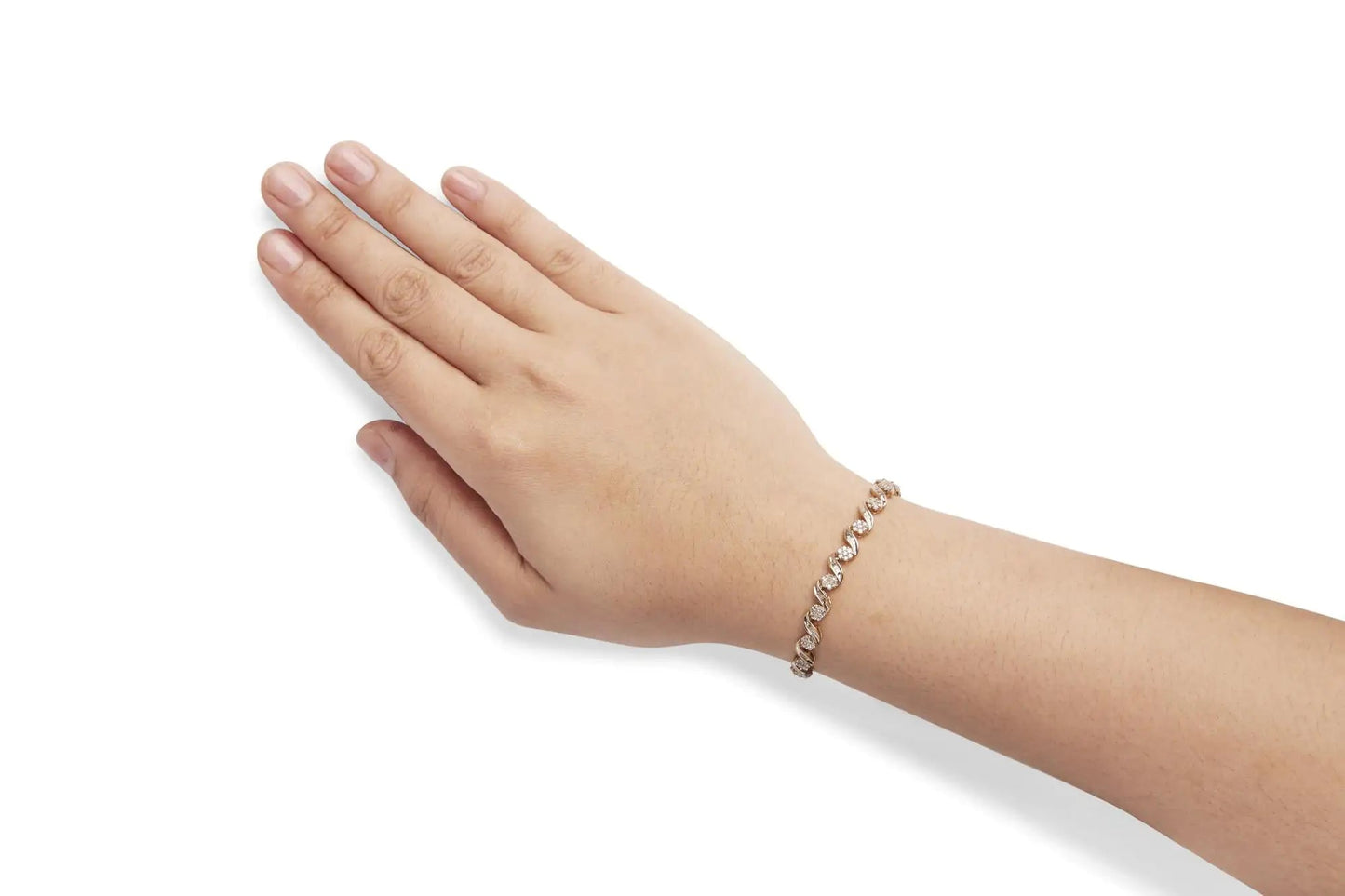 10K Yellow Gold 2.00 Cttw Round-Cut and Baguette-Cut Diamond Floral Design Swirl Link 7" Bracelet (I-J Color, I1-I2 Clarity) WEM Support (www.WEM.support)