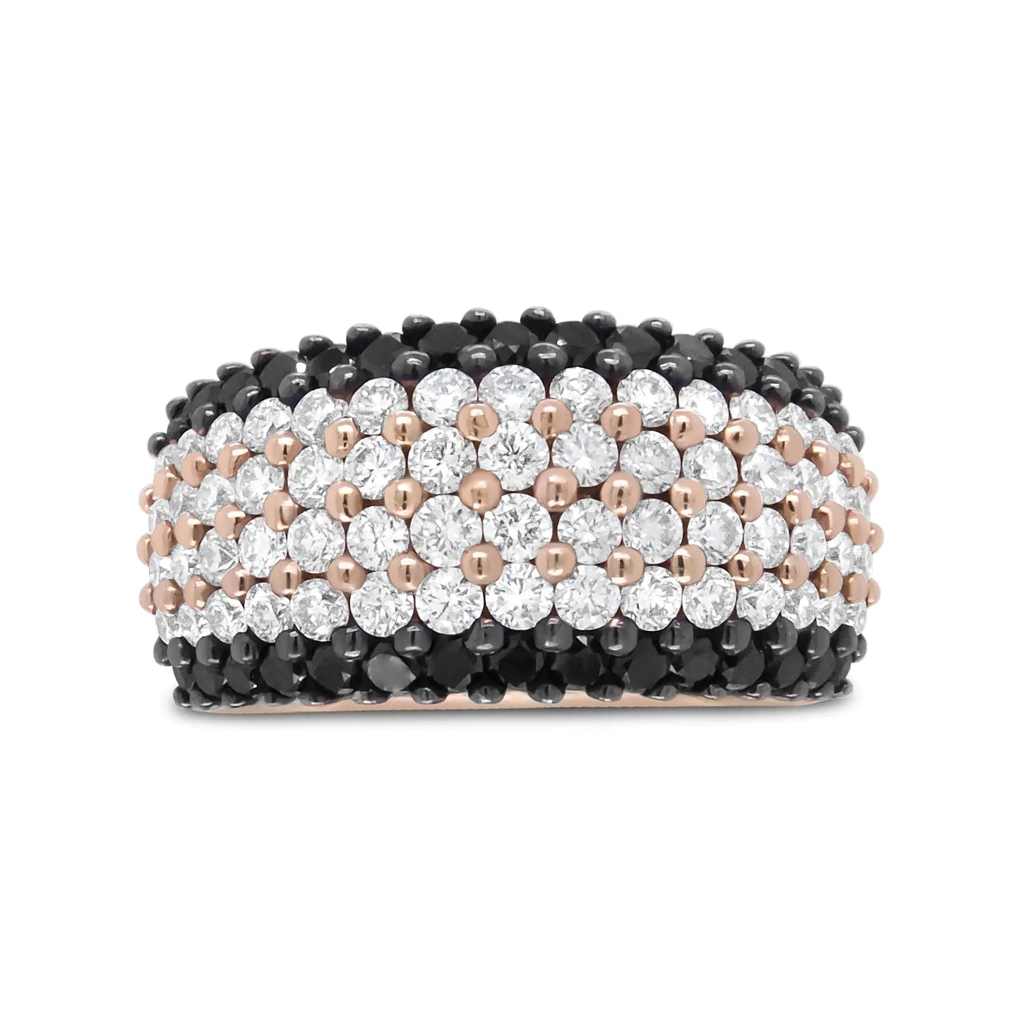 18K Rose Gold 2 1/5 Cttw Black and White Diamond 6 Row Band Ring (F-G and Black Color, VS1-VS2 Clarity) WEM Support (www.WEM.support)
