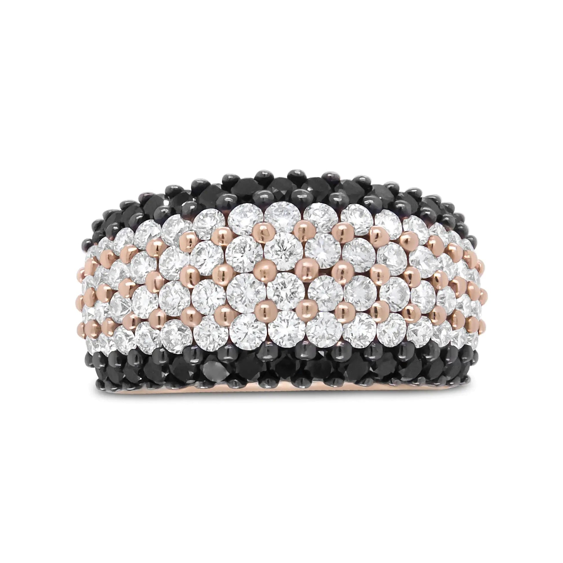 18K Rose Gold 2 1/5 Cttw Black and White Diamond 6 Row Band Ring (F-G and Black Color, VS1-VS2 Clarity) WEM Support (www.WEM.support)