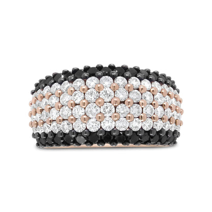 18K Rose Gold 2 1/5 Cttw Black and White Diamond 6 Row Band Ring (F-G and Black Color, VS1-VS2 Clarity) WEM Support (www.WEM.support)