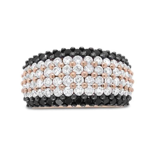 18K Rose Gold 2 1/5 Cttw Black and White Diamond 6 Row Band Ring (F-G and Black Color, VS1-VS2 Clarity) WEM Support (www.WEM.support)