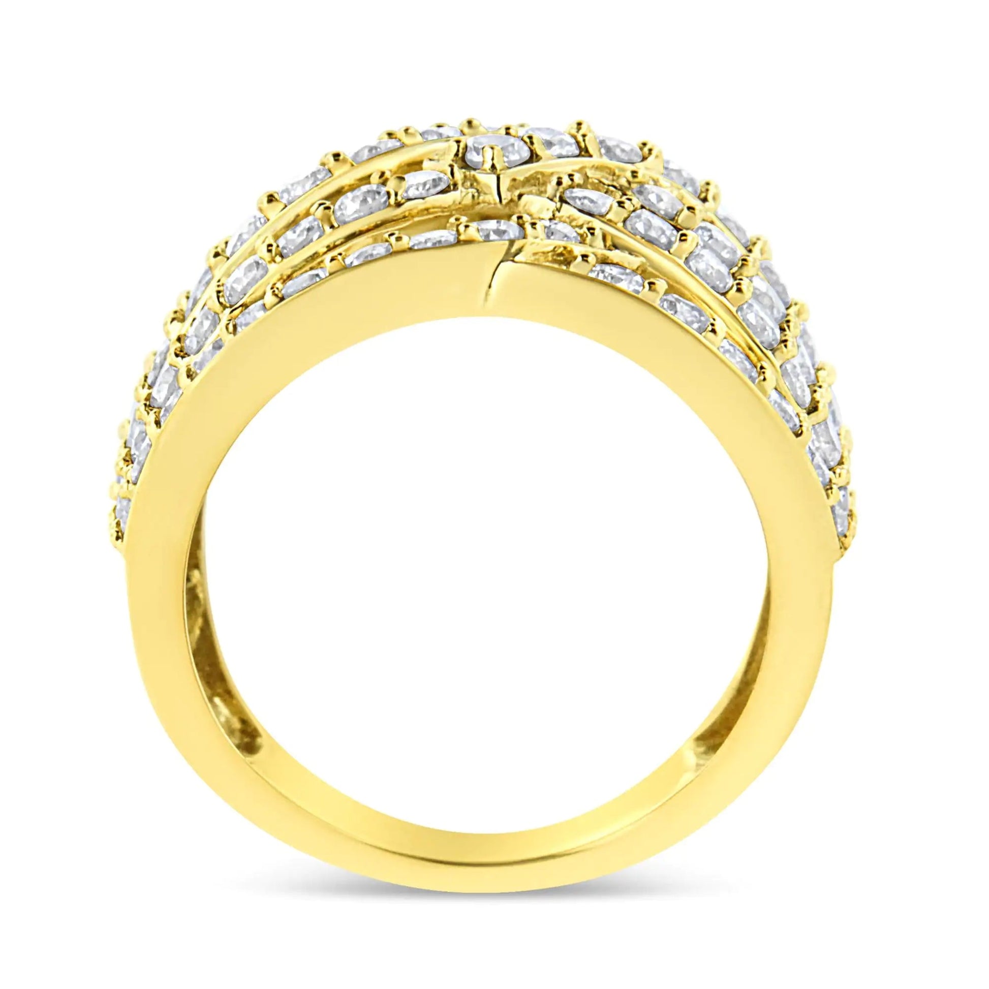 10K Yellow Gold 3.00 Cttw Diamond Multi Row Bypass Wave Cocktail Band Ring (J-K Color, I1-I2 Clarity) WEM Support (www.WEM.support)