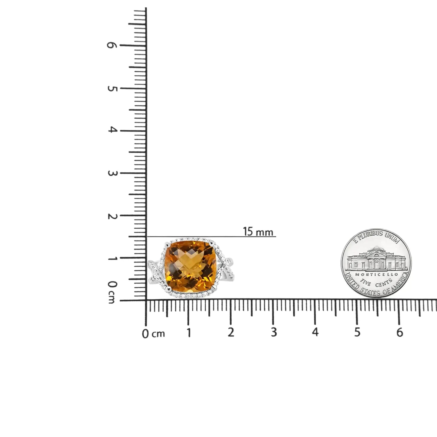 14K White Gold 12mm Cushion Cut Yellow Citrine Gemstone and 1/3 Cttw Round Pave-Set Diamond Ring - (H-I Color, VS1-VS2 Clarity) WEM Support (www.WEM.support)