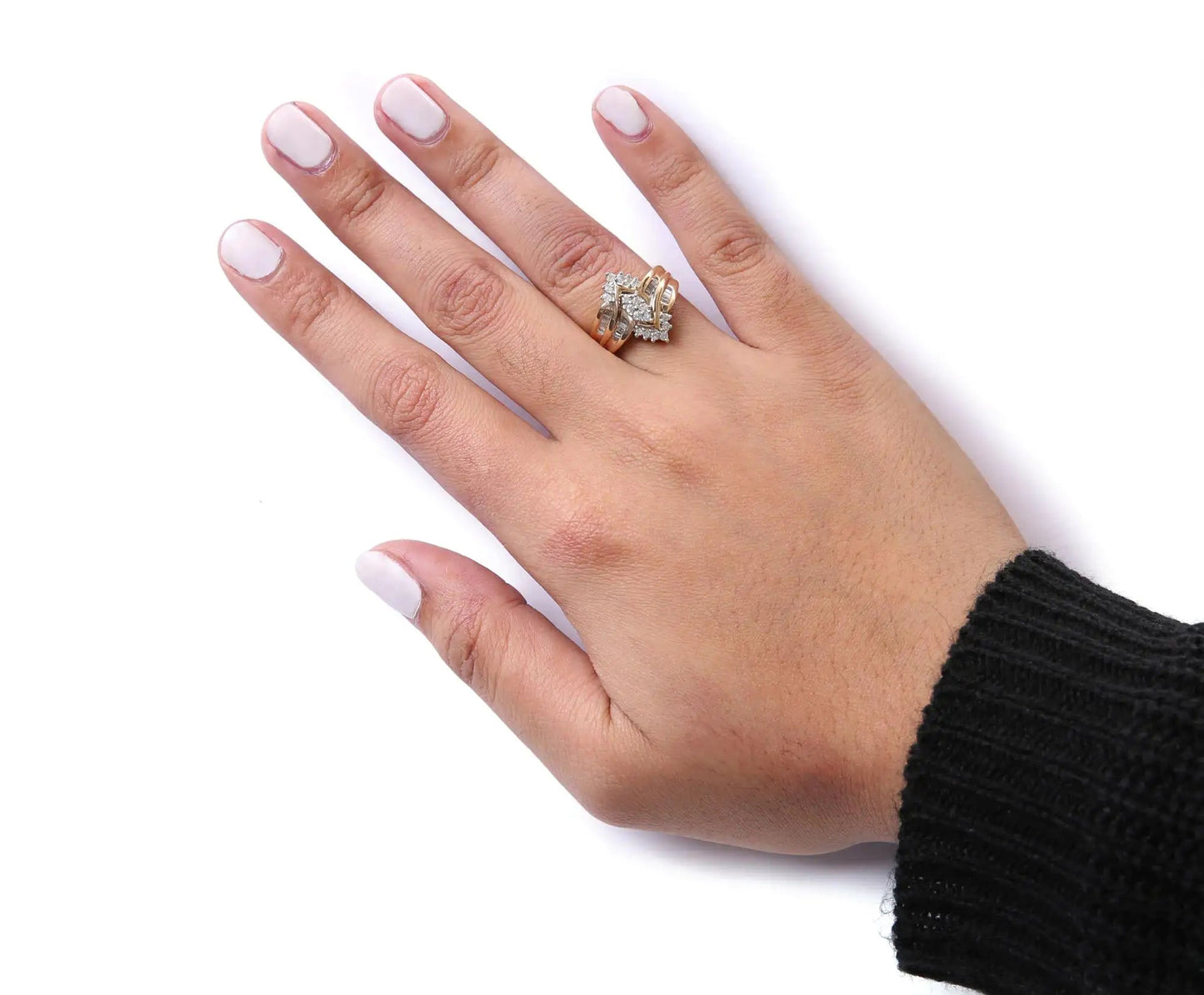 10K Two-Toned 1/2 Cttw Round And Baguette-Cut Composite Pear Head Diamond Ring (H-I Color, I2-I3 Clarity) WEM Support (www.WEM.support)