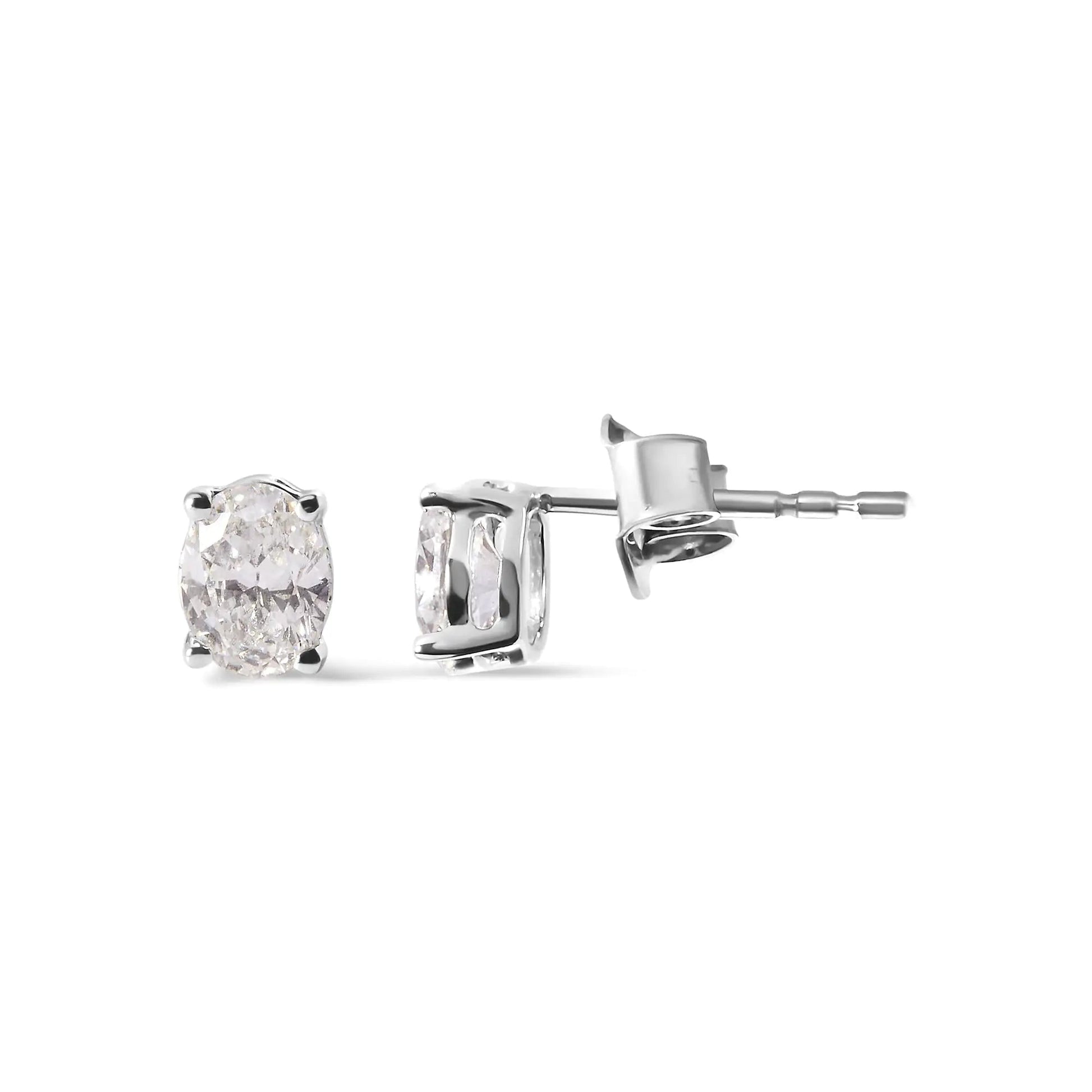 14K White Gold Prong Set Lab Grown Oval Diamond Solitaire Stud Earring (F-G Color, VS1-VS2 Clarity) WEM Support (www.WEM.support)