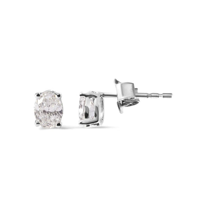 14K White Gold Prong Set Lab Grown Oval Diamond Solitaire Stud Earring (F-G Color, VS1-VS2 Clarity) WEM Support (www.WEM.support)