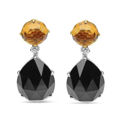 18K White and Yellow Gold 1/5 Cttw Diamond with Round Yellow Citrine and 20x15mm Pear Cut Black Onyx Gemstone Dangle Earring (G-H Color, SI1-SI2 Clarity) WEM Support (www.WEM.support)