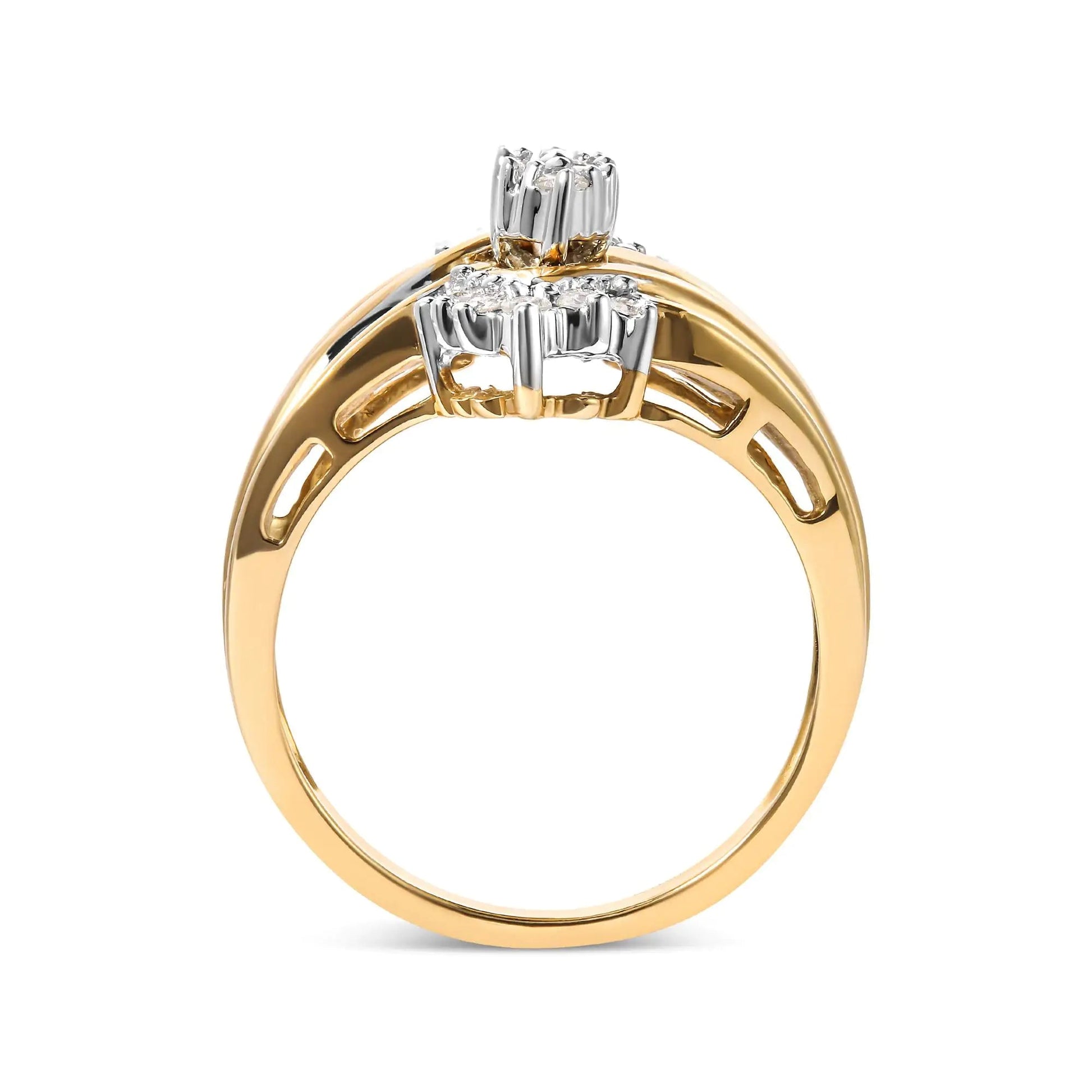 10K Two-Toned 1/2 Cttw Round And Baguette-Cut Composite Pear Head Diamond Ring (H-I Color, I2-I3 Clarity) WEM Support (www.WEM.support)