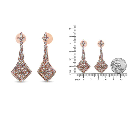 18K Rose Gold 1 1/3 Cttw Diamond Studded Fleur De Lis Trellis Style Drop and Dangle Earring (F-G Color, VS1-VS2 Clarity) WEM Support (www.WEM.support)