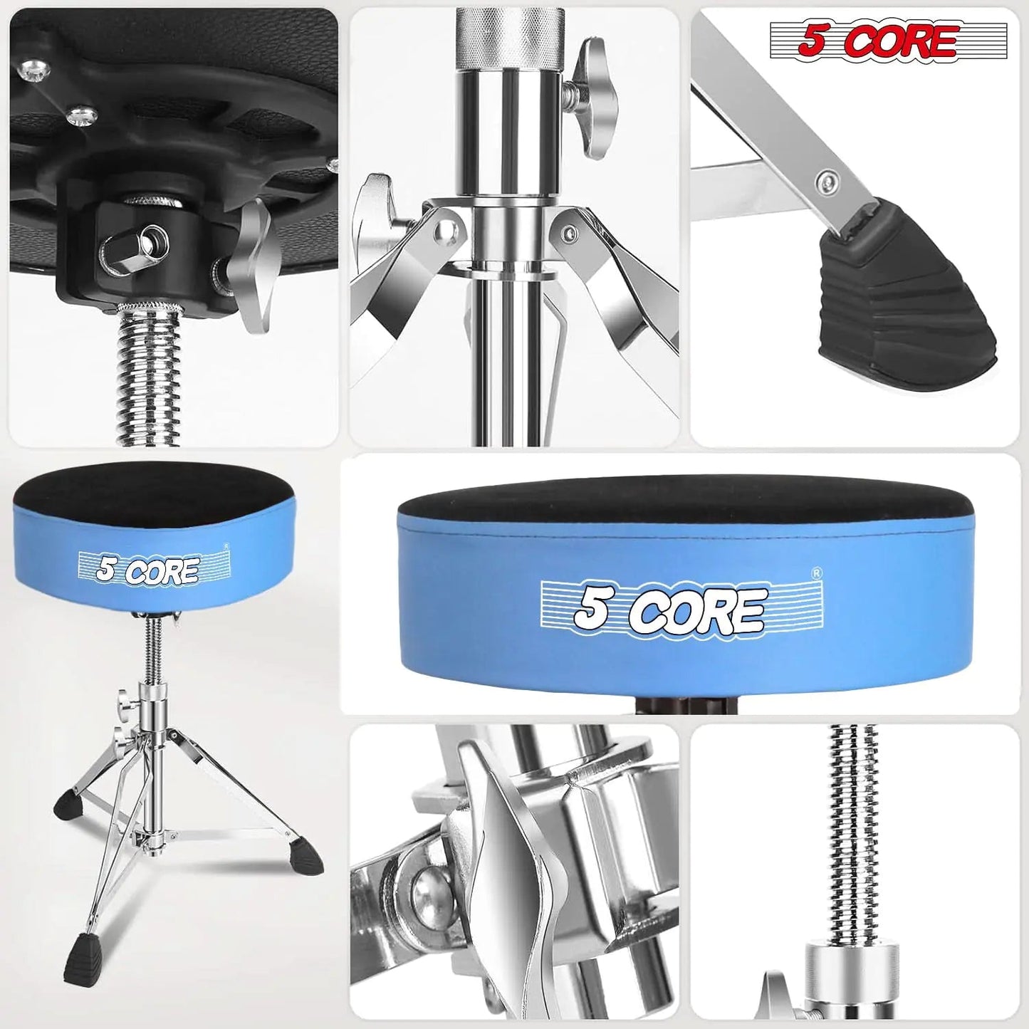 5Core Drum Throne Padded Guitar Stool Swivel Adjustable Drummer Seat Music Chair BLUE VELVET WEM Support (www.WEM.support)