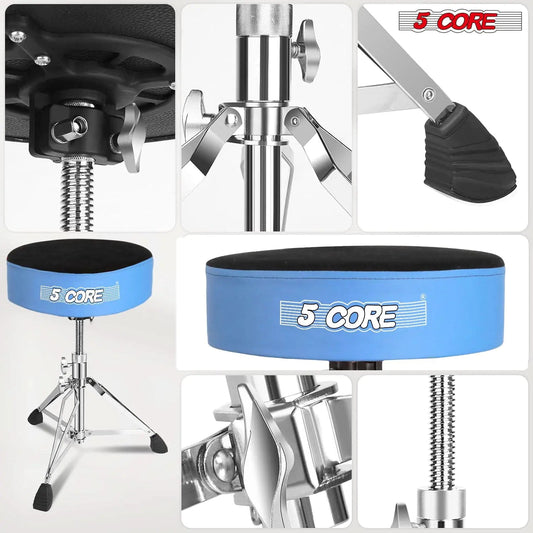 5Core Drum Throne Padded Guitar Stool Swivel Adjustable Drummer Seat Music Chair BLUE VELVET WEM Support (www.WEM.support)