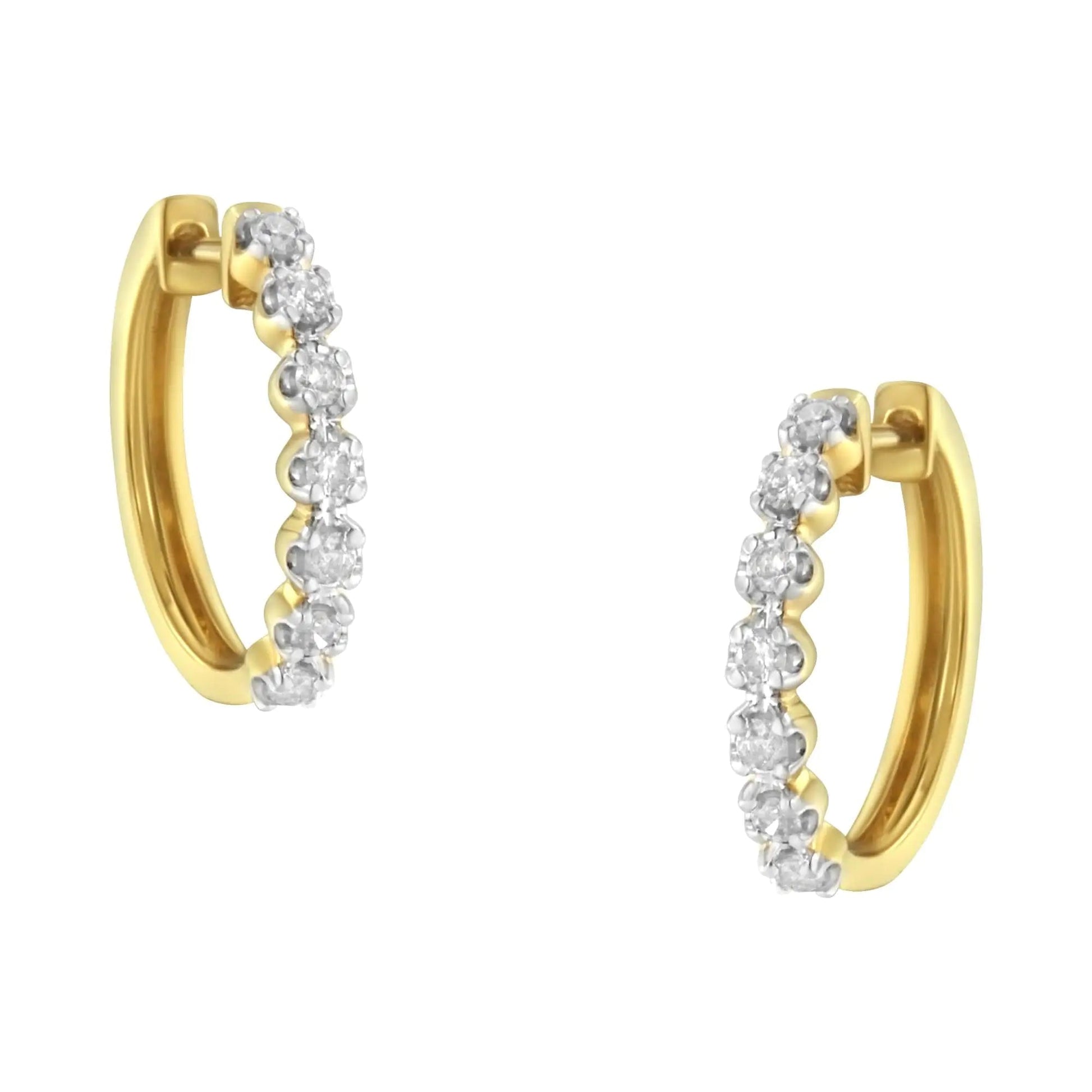 10KT Yellow Gold Diamond Huggy Hoop Earrings (1/2 cttw, J-K Color, I2-I3 Clarity) WEM Support (www.WEM.support)