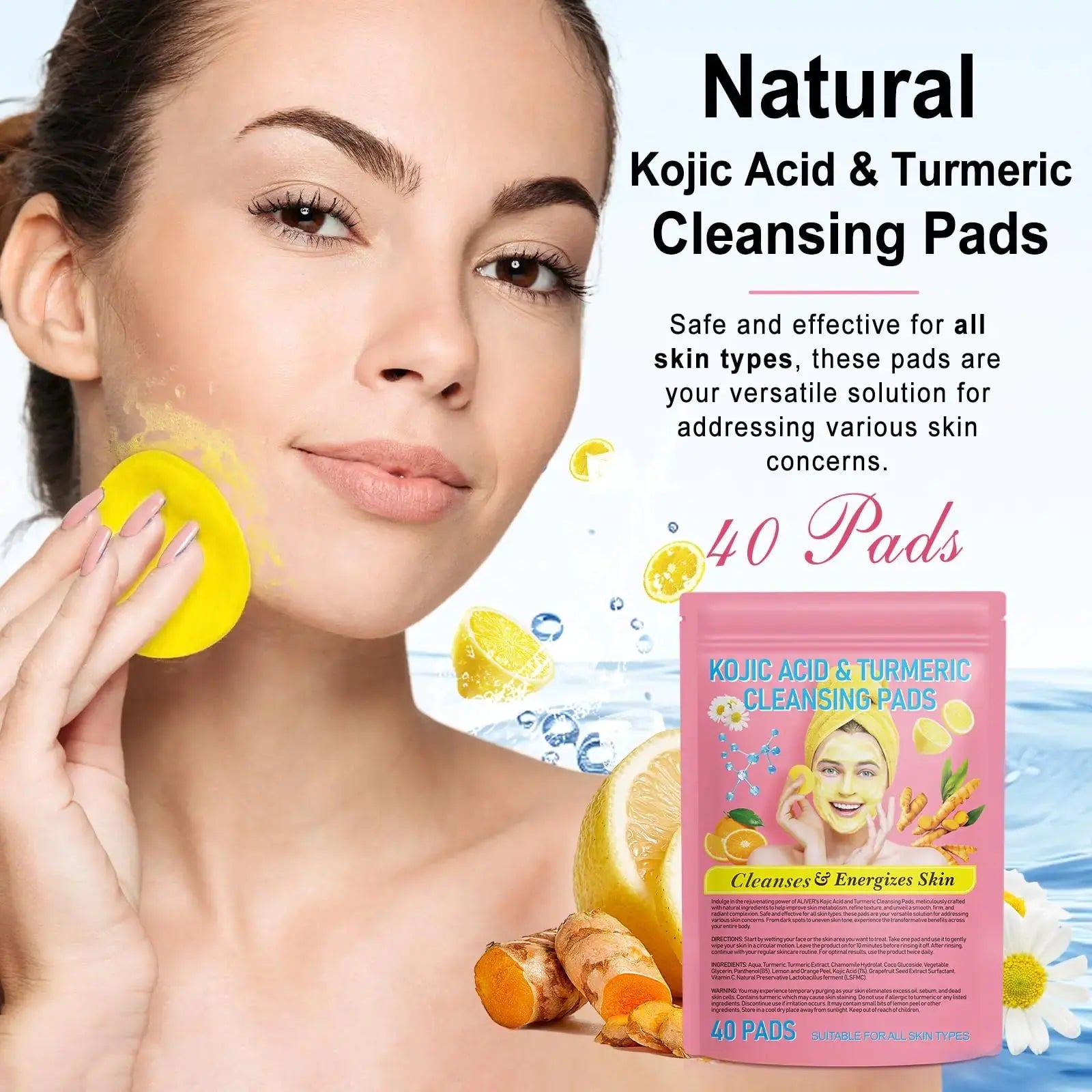 Turmeric Kojic Acid Cleansing Pads, Kojic Acid And Turmeric Cleansing Pads Helps Balance Skin Oil And Water, Remove Excess Keratin From The Body'S Skin, 40PCS 40 Count (Pack of 1) My Store