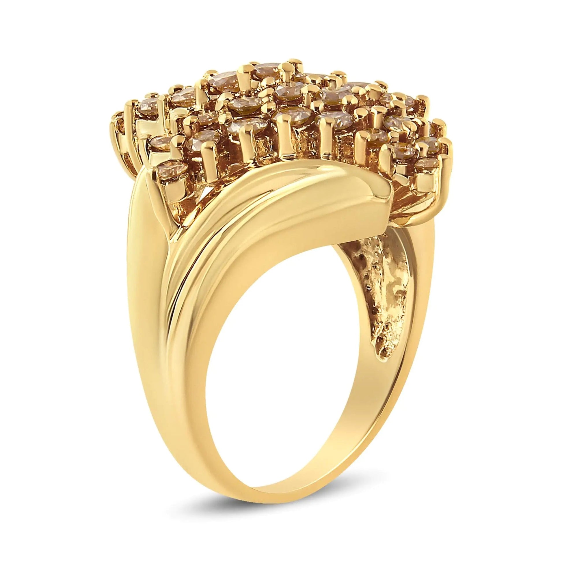 14K Yellow Gold Plated .925 Sterling Silver 2.00 Cttw Diamond Cluster Ring (Champagne Color, I2-I3 Clarity) WEM Support (www.WEM.support)