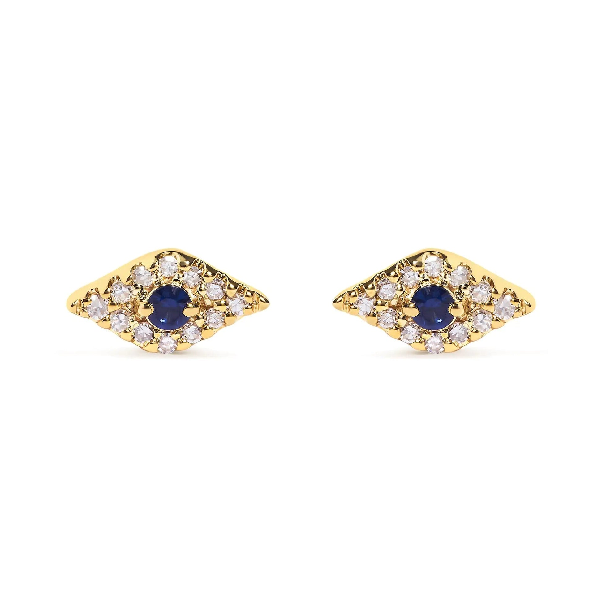 10K Gelbgold Blauer Saphir und Diamant Akzent Böses Auge Ohrstecker (H-I Farbe, I1-I2 Reinheit) WEM Support (www.WEM.support)