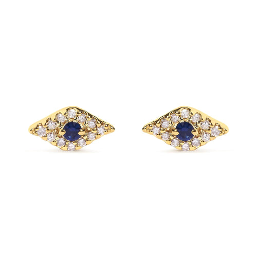 10K Gelbgold Blauer Saphir und Diamant Akzent Böses Auge Ohrstecker (H-I Farbe, I1-I2 Reinheit) WEM Support (www.WEM.support)