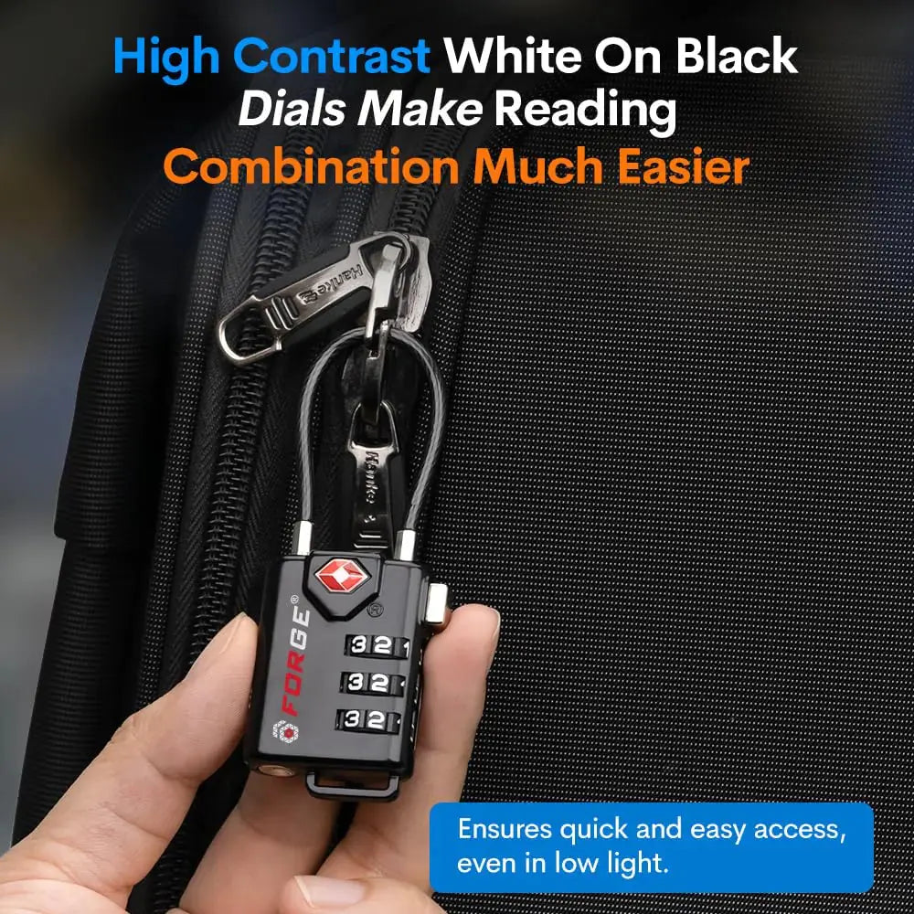 TSA Approved Cable Luggage Locks, Re-settable Combination with Alloy Body Black Single Pack My Store
