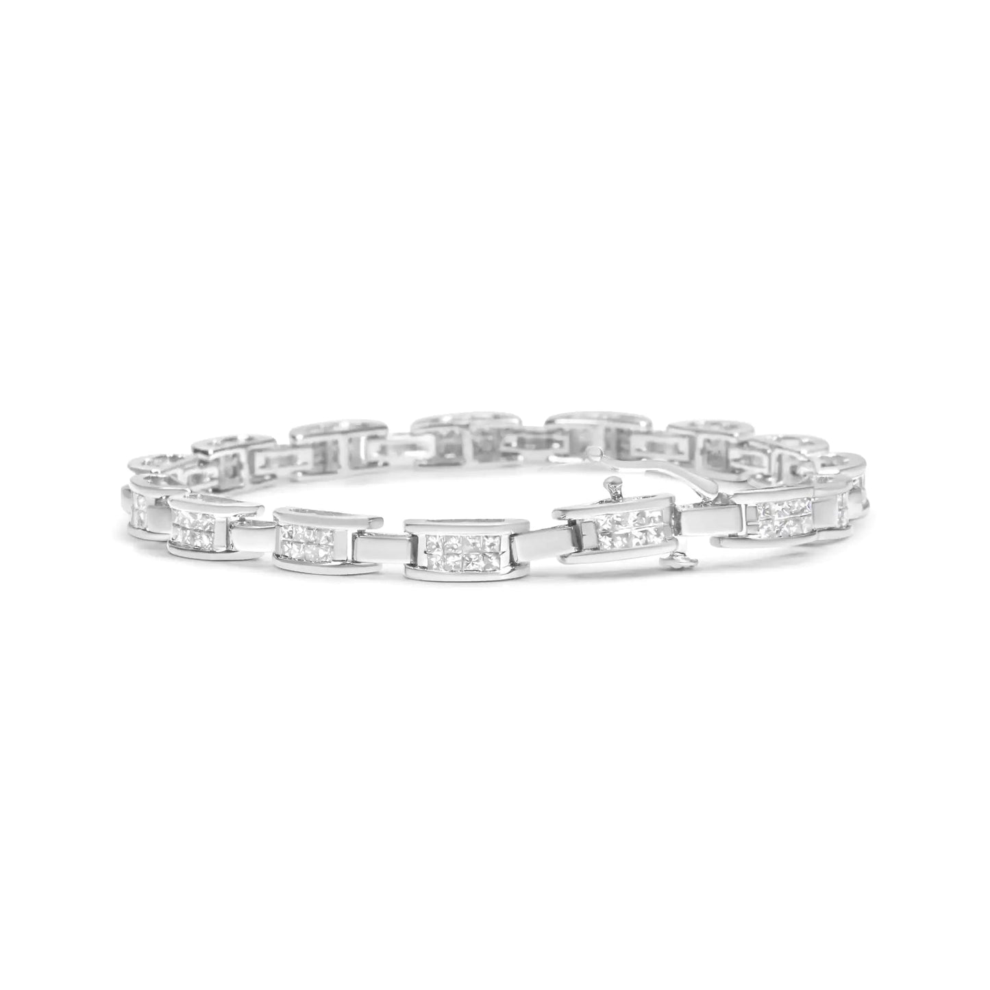 14K White Gold 2.0 Cttw Princess Cut Invisible Set Diamond Rectangular Link Bracelet (I-J Color, I1-I2 Clarity) - 7.25" WEM Support (www.WEM.support)