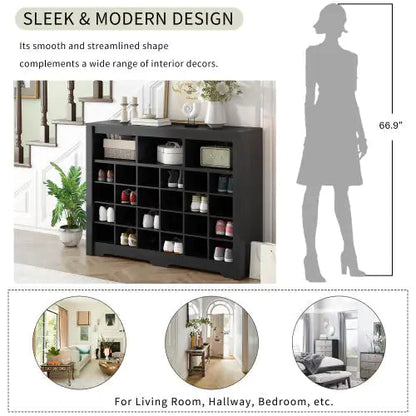 Stylish Design 24 Shoe Cabinet Console, Modern Shoe Cabinet With Curved Base, Multifunctional Sideboard, High Quality, For Corridor, Bedroom, Living Room, Black WEM Support (www.WEM.support)