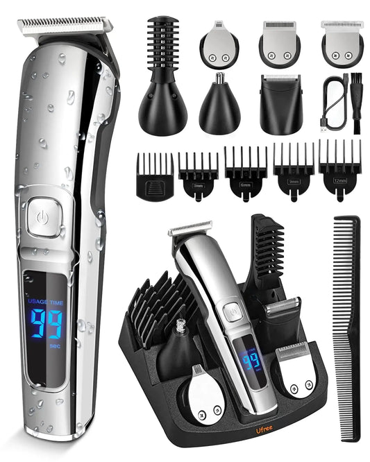 Ufree Beard Trimmer for Men, Waterproof Electric Razor for Nose, Body, Face and Mustache, Cordless Hair Clippers Shavers for Men Grooming Kit, Gifts for Men Husband Father Silver My Store