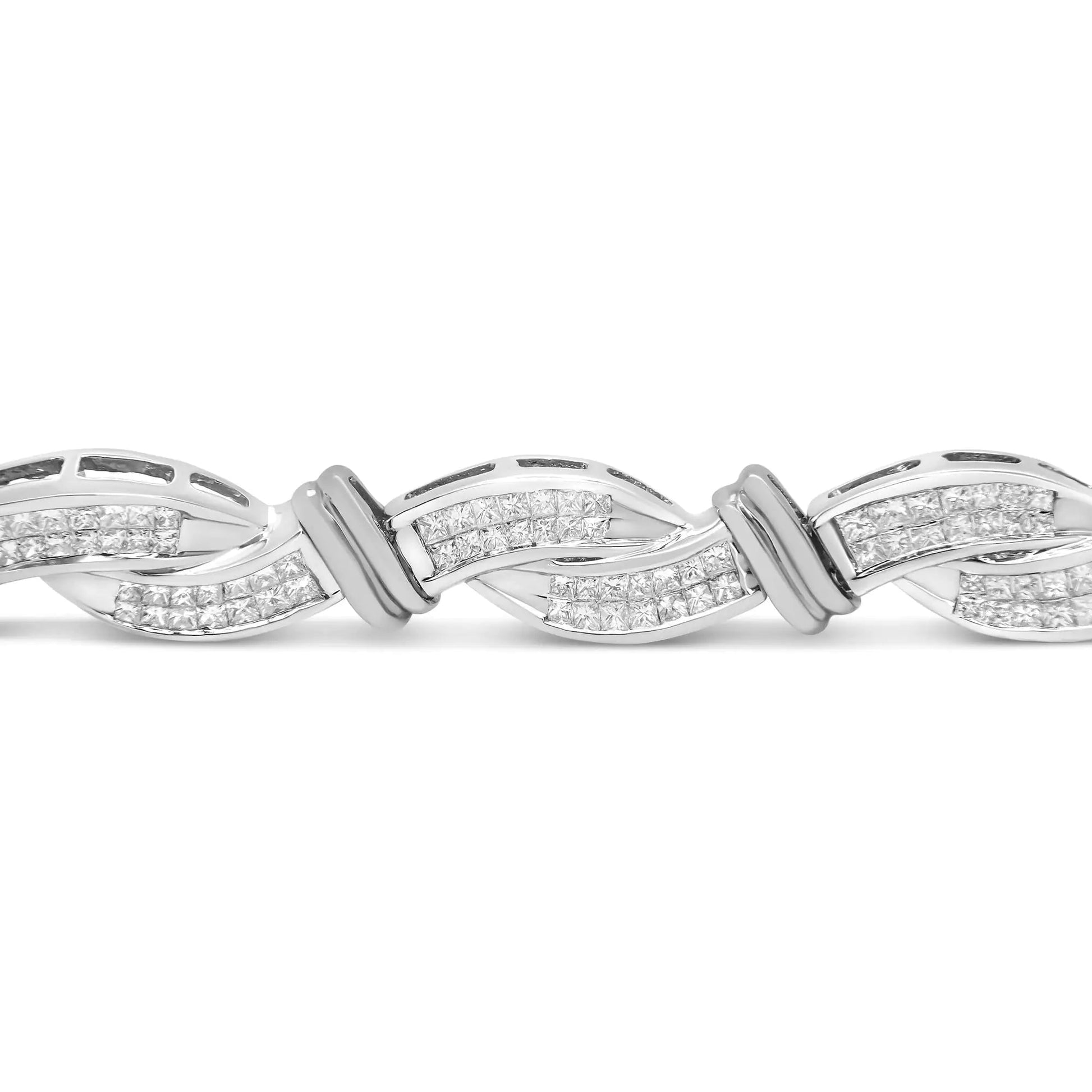 14K White Gold 4.0 Cttw Invisble Set Princess-Cut Diamond Wave Style Link Bracelet (H-I Color, SI2-I1 Clarity) - 7" WEM Support (www.WEM.support)