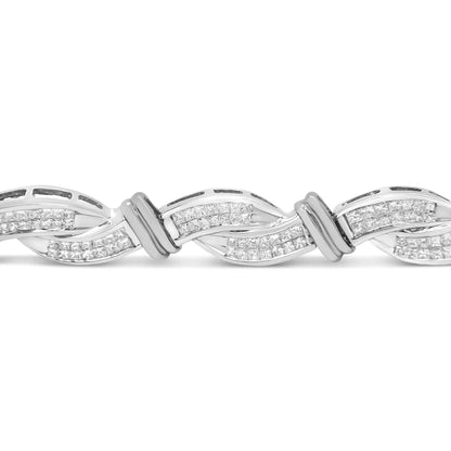 14K White Gold 4.0 Cttw Invisble Set Princess-Cut Diamond Wave Style Link Bracelet (H-I Color, SI2-I1 Clarity) - 7" WEM Support (www.WEM.support)
