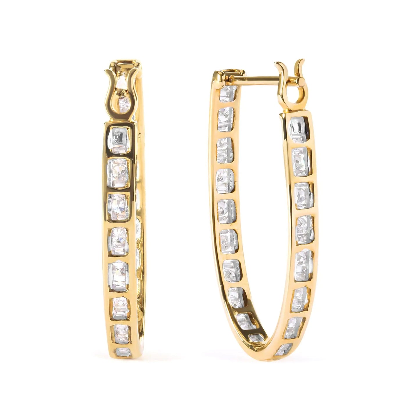 10K Yellow Gold 1.00 Cttw Round and Baguette-Cut Diamond U-Hoop Earrings (H-I Color, SI2-I1 Clarity) WEM Support (www.WEM.support)