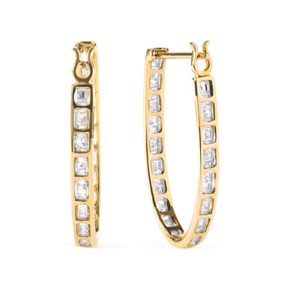 10K Yellow Gold 1.00 Cttw Round and Baguette-Cut Diamond U-Hoop Earrings (H-I Color, SI2-I1 Clarity) WEM Support (www.WEM.support)